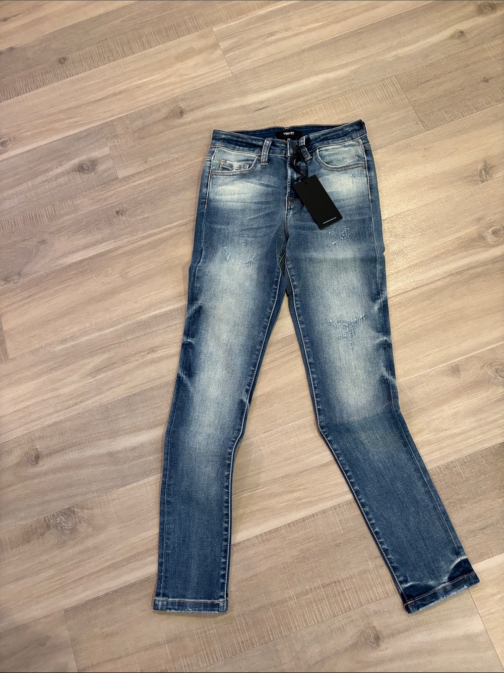 VERVET BY FLYING MONKEY Distressed Medium Blue Skinny Jeans